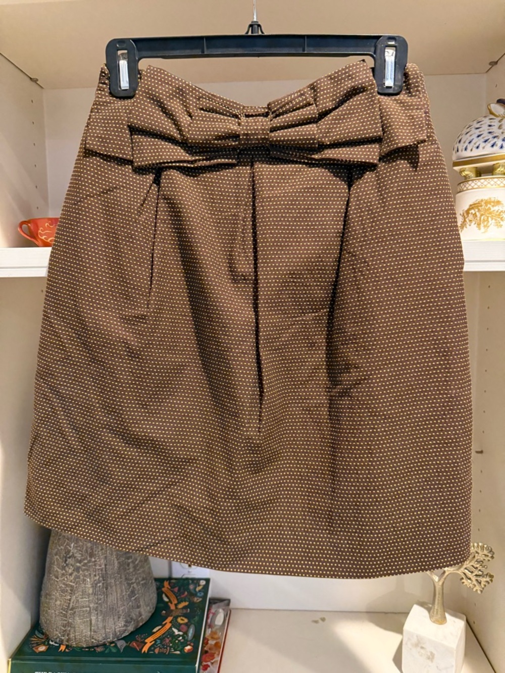 Brown Bow-Detail Midi Skirt